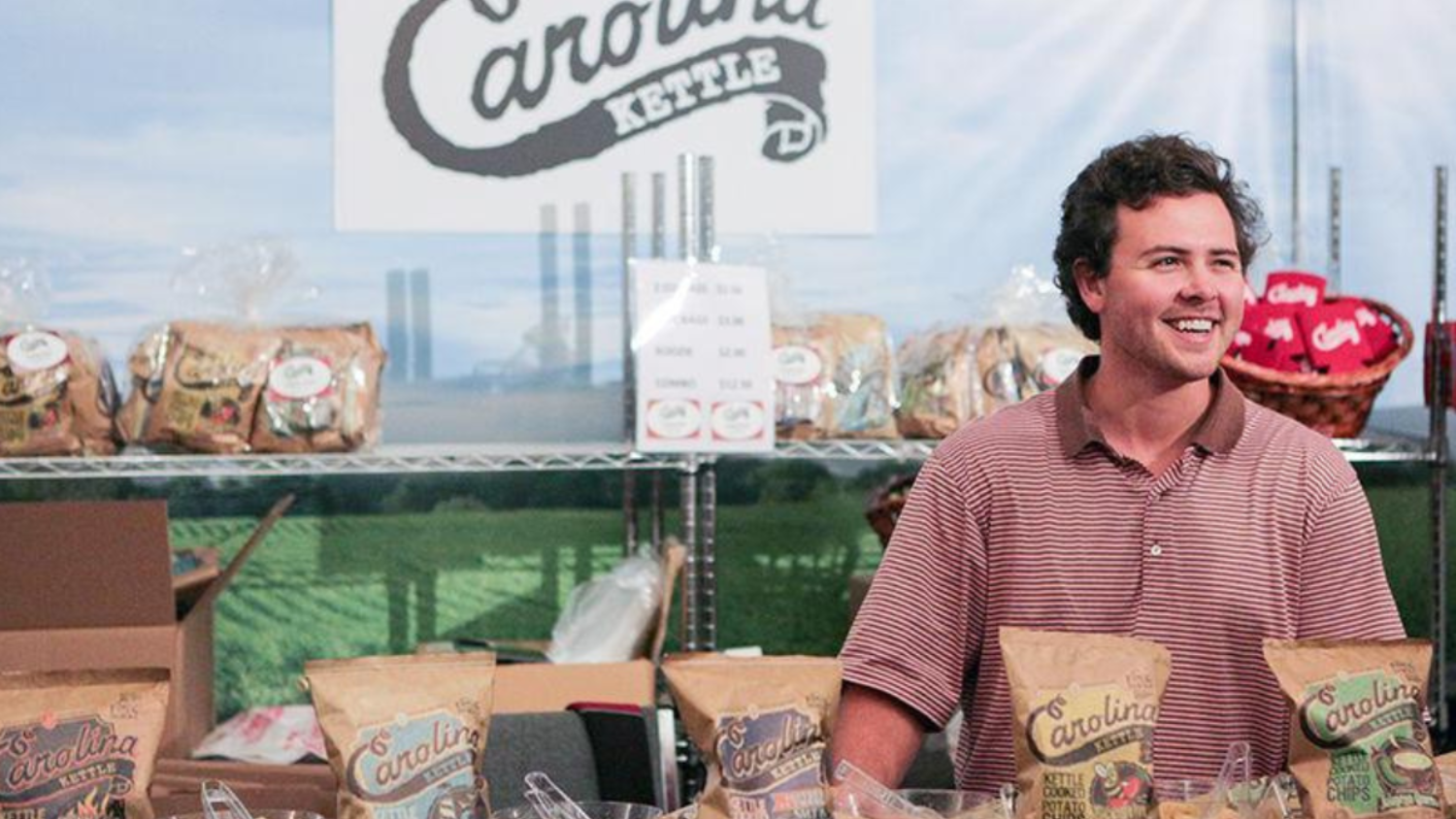Josh Monahan at his booth with kettle chips at the NC State Fair.