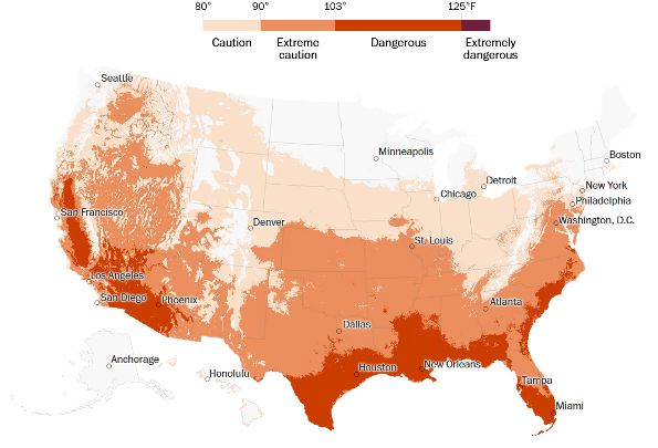 Figure 1. Extreme Heat Distribution in the United States: July 16, 2023