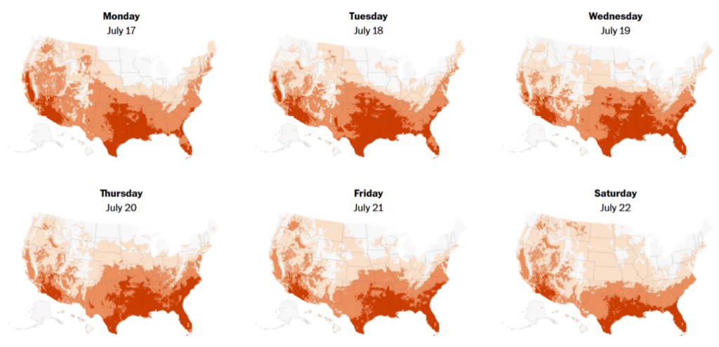 Figure 2. Extreme Heat Distribution in the United States: July 17-22, 2023