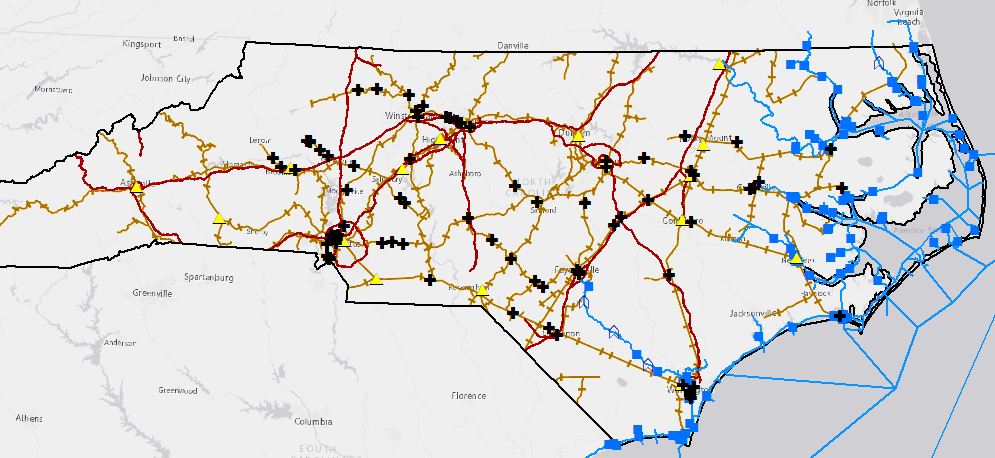 NC multi-modal freight network map