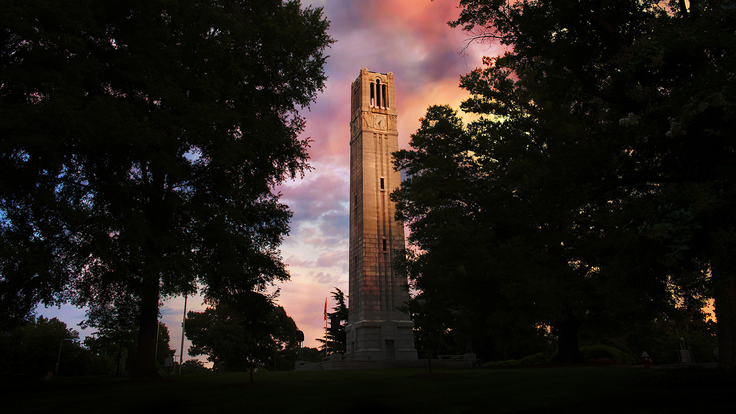NC State Belltower at dusk