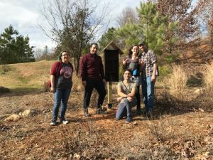Researchers from the Irwin Lab pictured next to one of NC State’s treasured bee hotels (Irwin, “Gallery”)