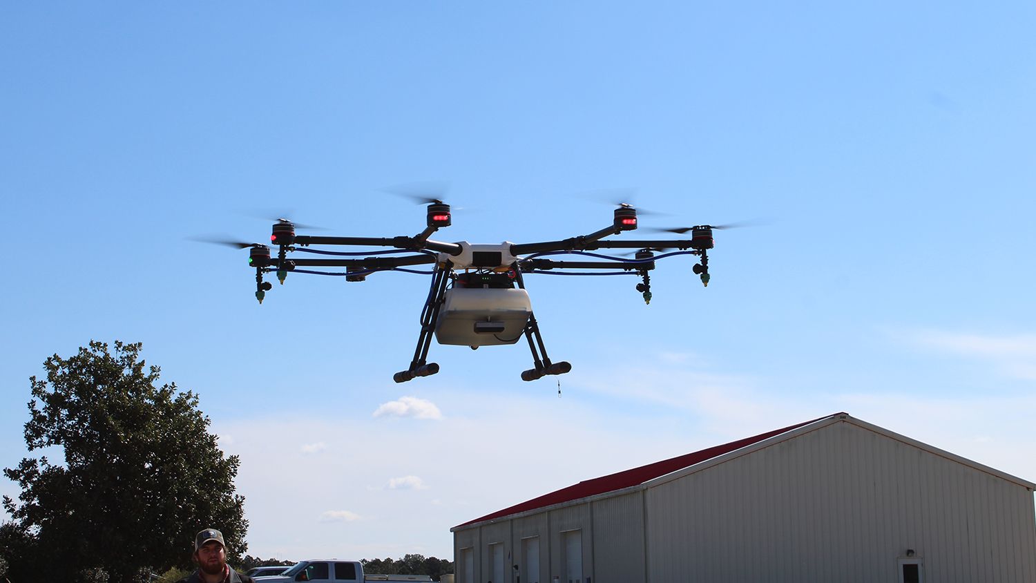 a weed spray-equipped drone takes flight at NC State