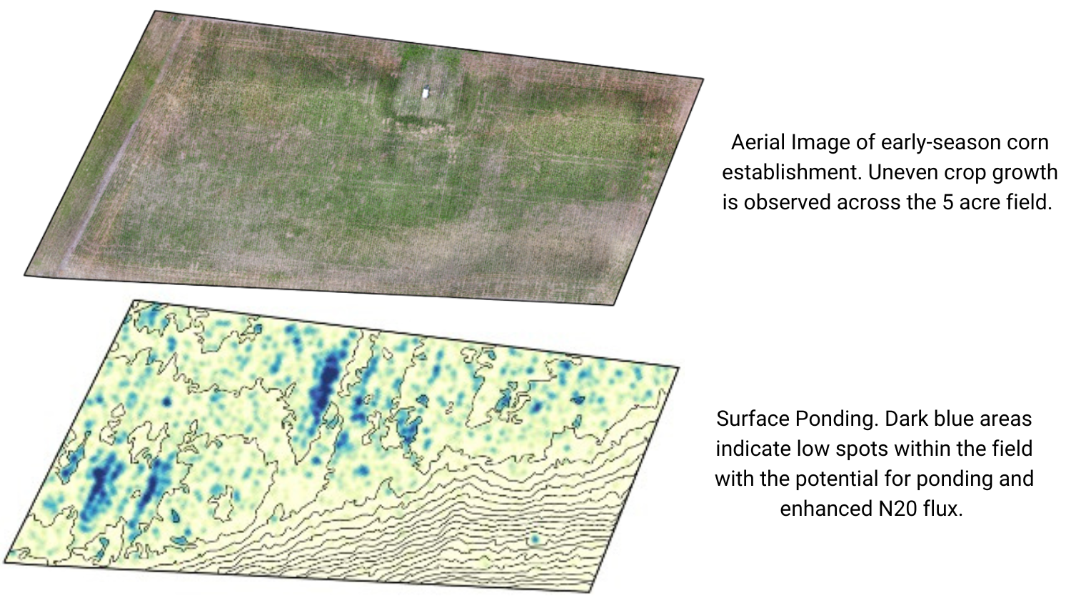 UAV map comparison of crop establishment and ponding for potential N2O release