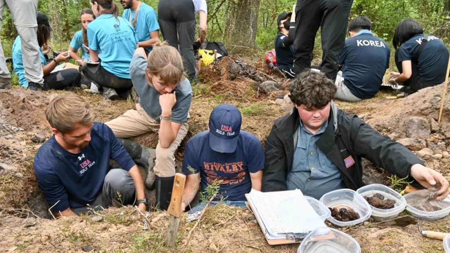 World Soil Judging Team USA practices in a Scottish soil pit