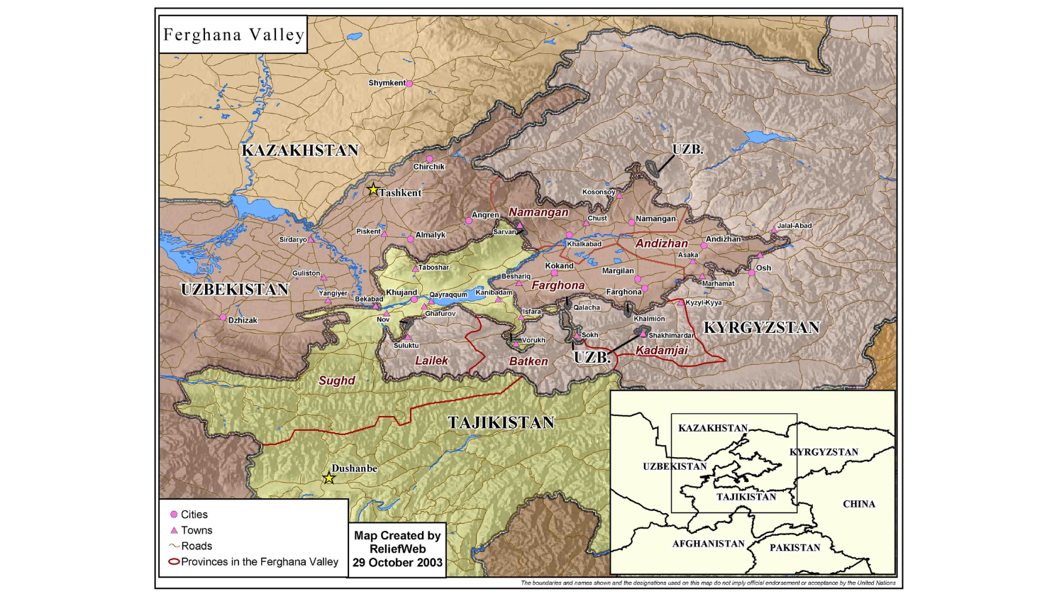 Map of Uzbekistan's Fergana Valley