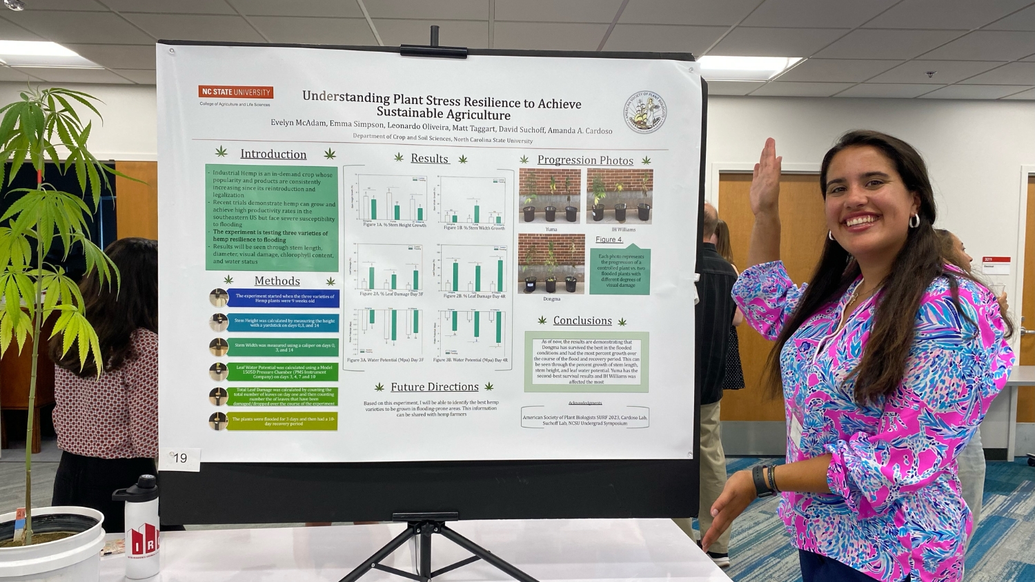 Evelyn McAdam with hemp research poster