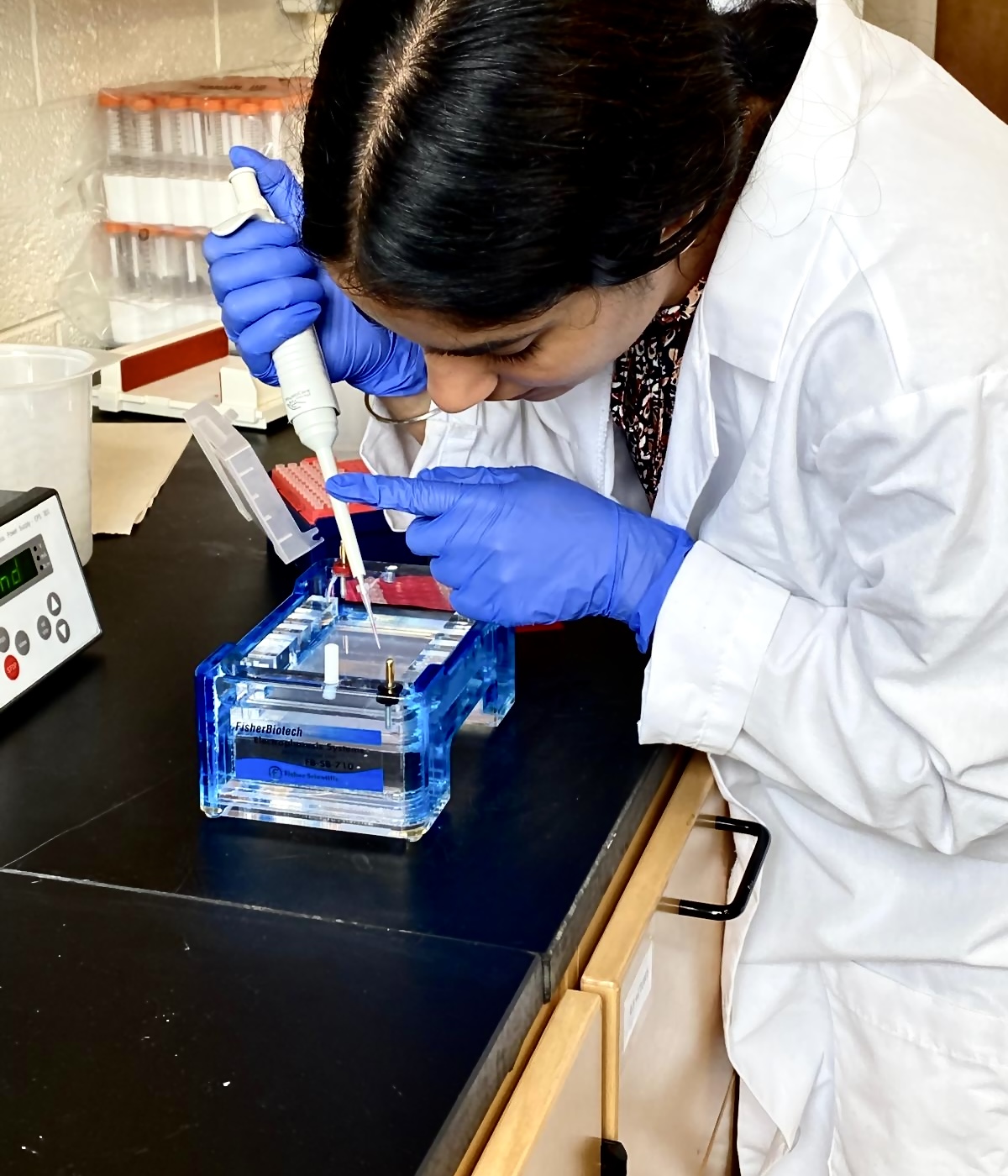 Balihar Kaur takes a lab extraction for her turfgrass research