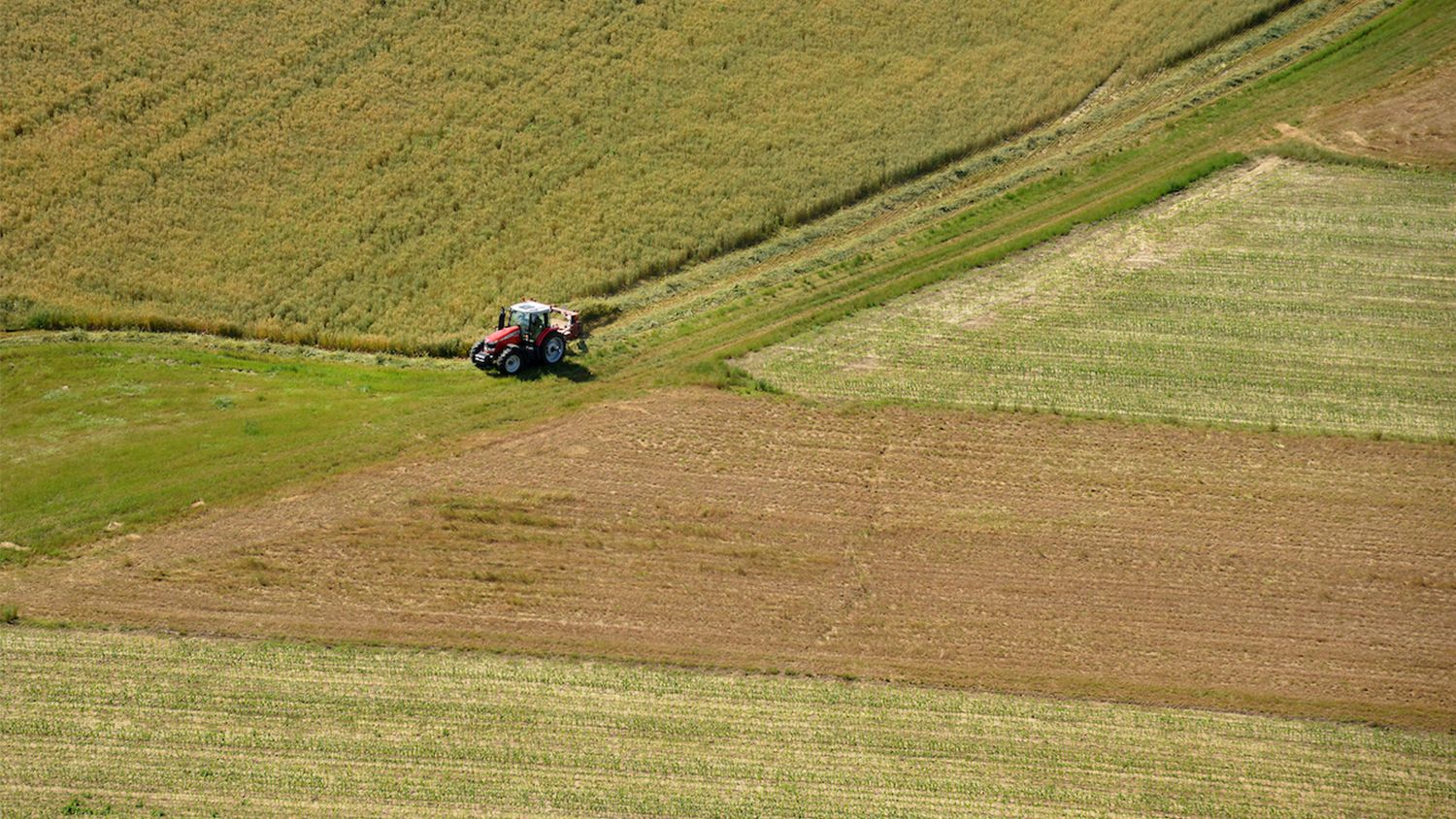 aerial view of tractor on a farm