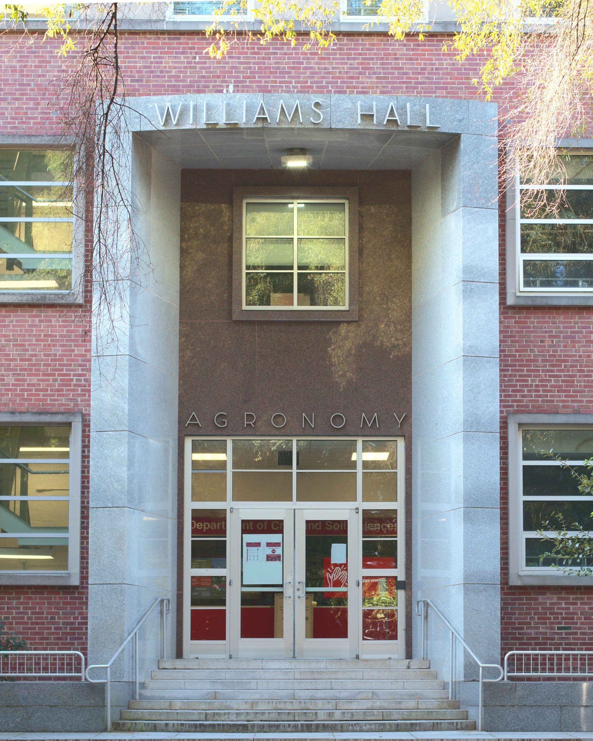 The front doors of NC State's Williams Hall