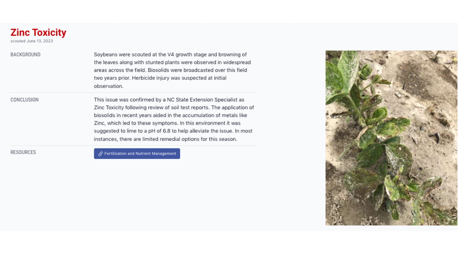 Screenshot of the NC State Extension Beans Gone Wild problem mapping tool
