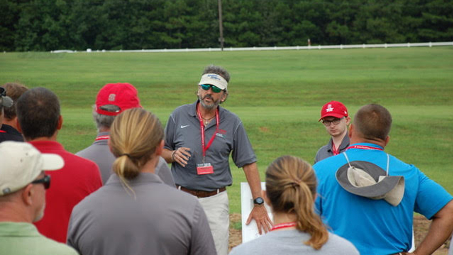 Extension Specialist Fred Yelverton presents at a Turfgrass Field Day.