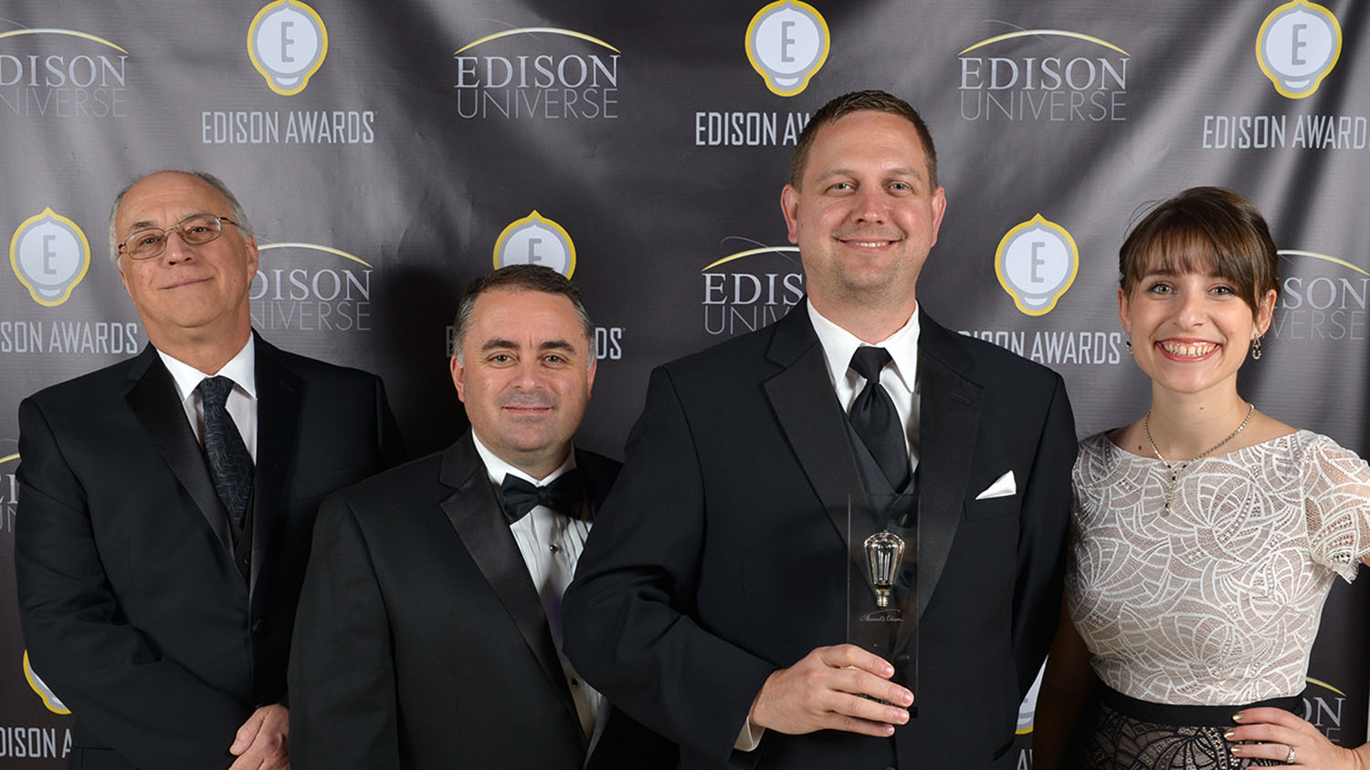 Josip Simunovic (left), Pablo Coronel, Michael Druga and Amanda Vargochik (right) at the 2015 Edison Innovation Awards.