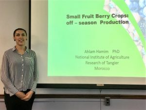 Borlaug Fellow Dr. Ahlam Hamim, National Institute of Agriculture, Research of Tangier - Morocco presenting her research on "Small Fruit Berry Crops off-season Production"