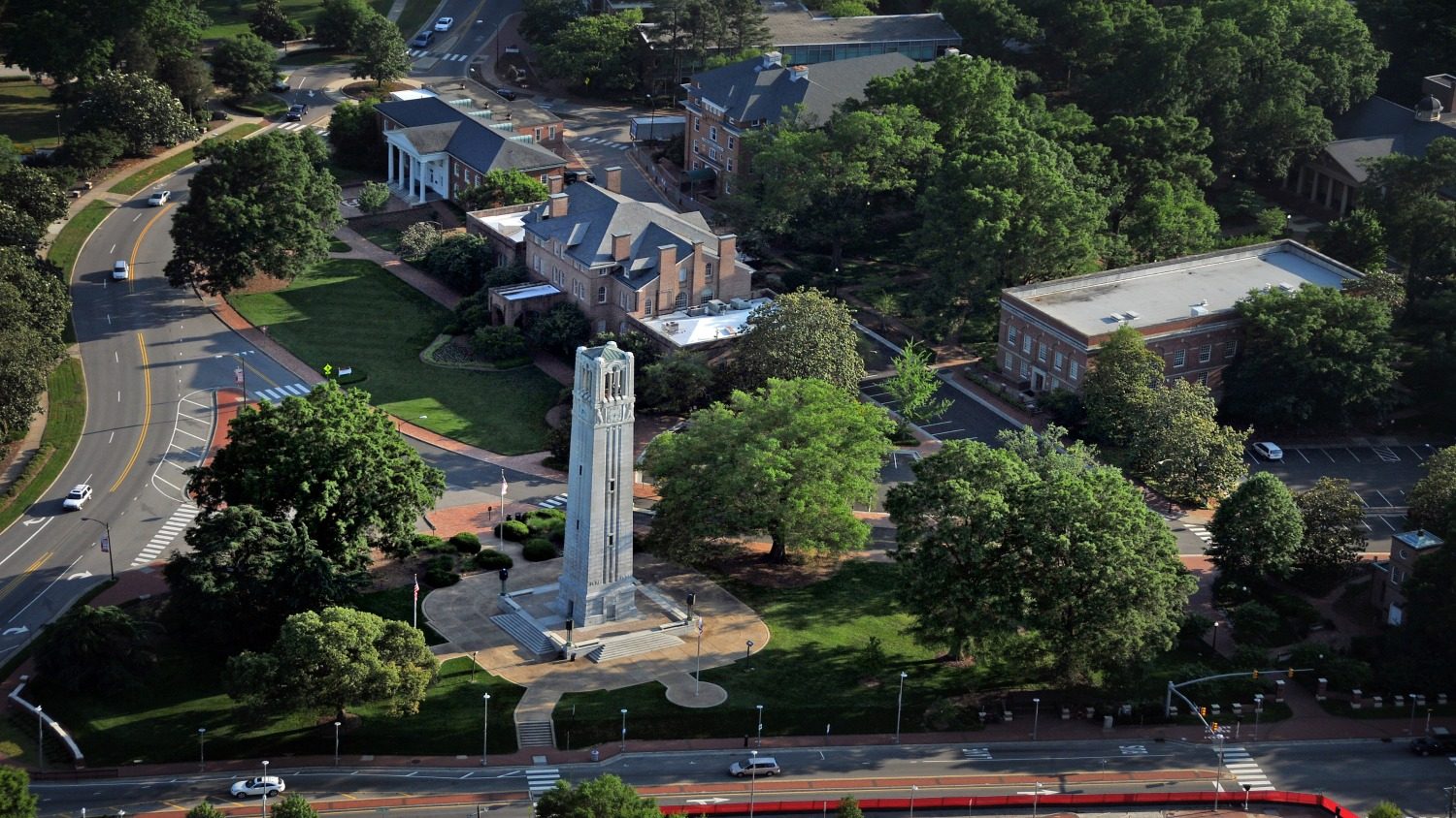 Drone photo of NC State Belltower