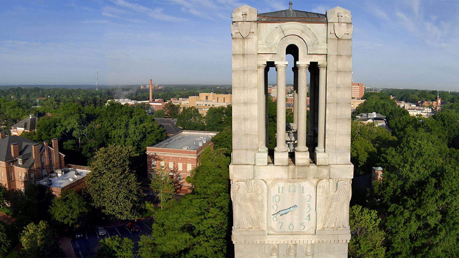 Skyline with the top of a tall belltower.