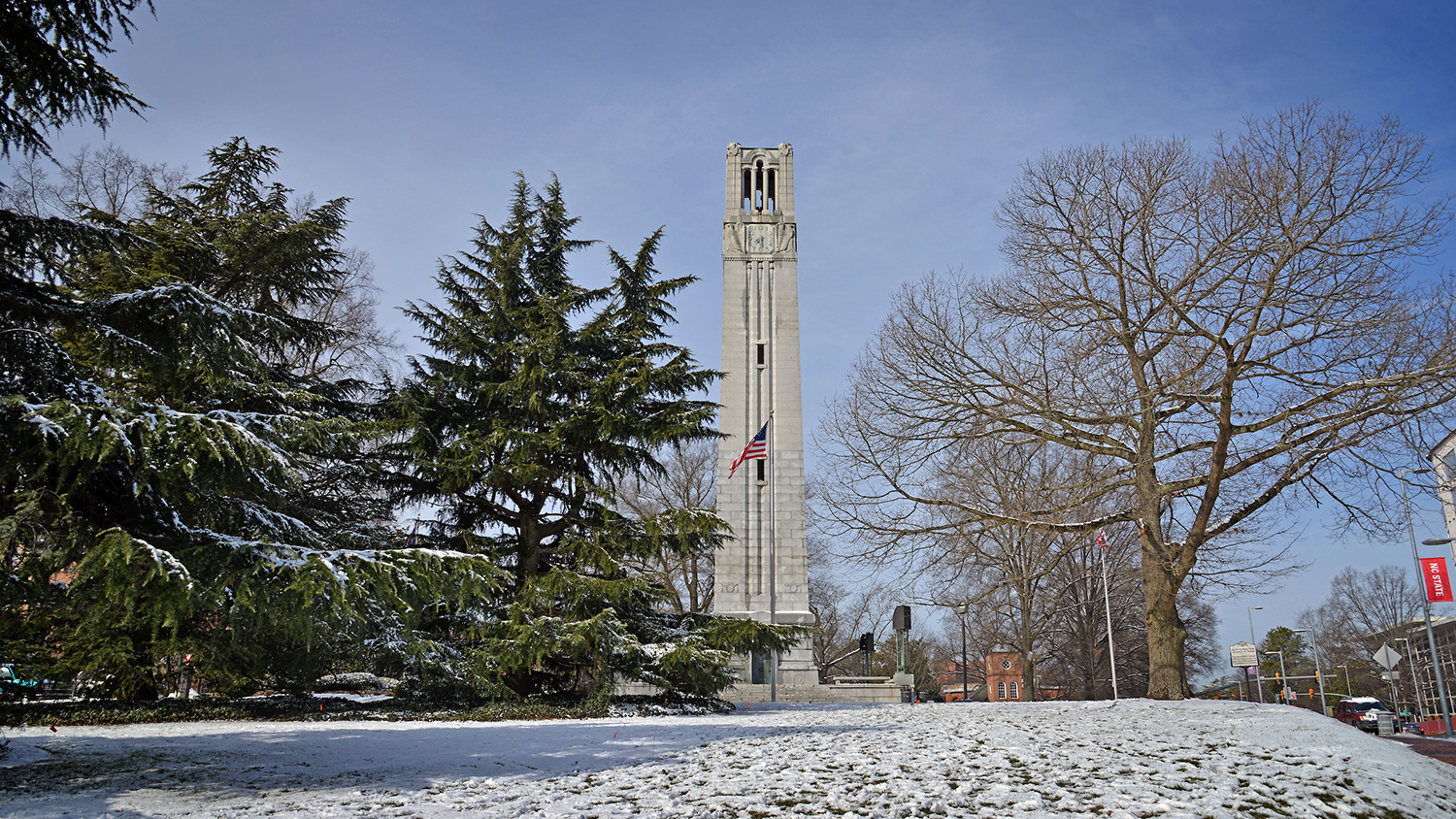 Belltower on a snowy winter's day.