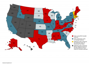 Map of U.S. with states indicated where Safe Plate's COVID-19 materials have been shared by partner institutions.