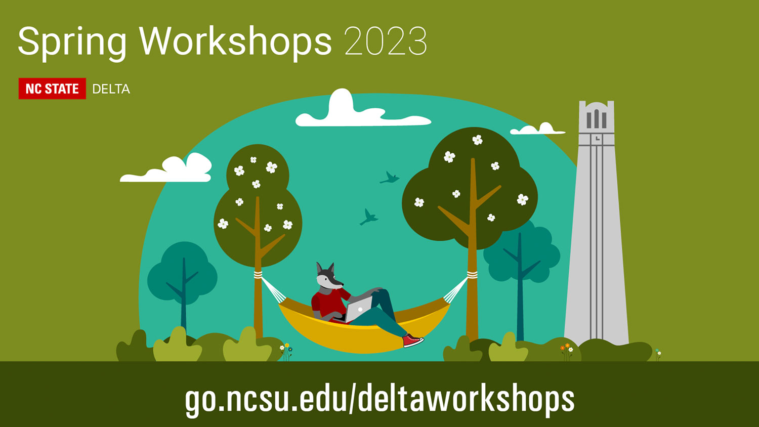 Spring 2023 Workshop Flyer with trees