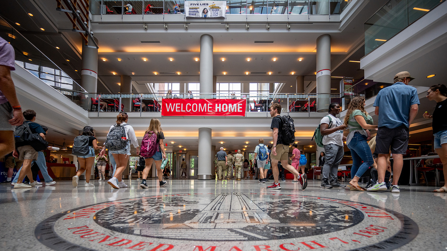 Students gather in the Tally Student Union on the first day of class for the fall 2024 semester. Photo by Becky Kirkland.