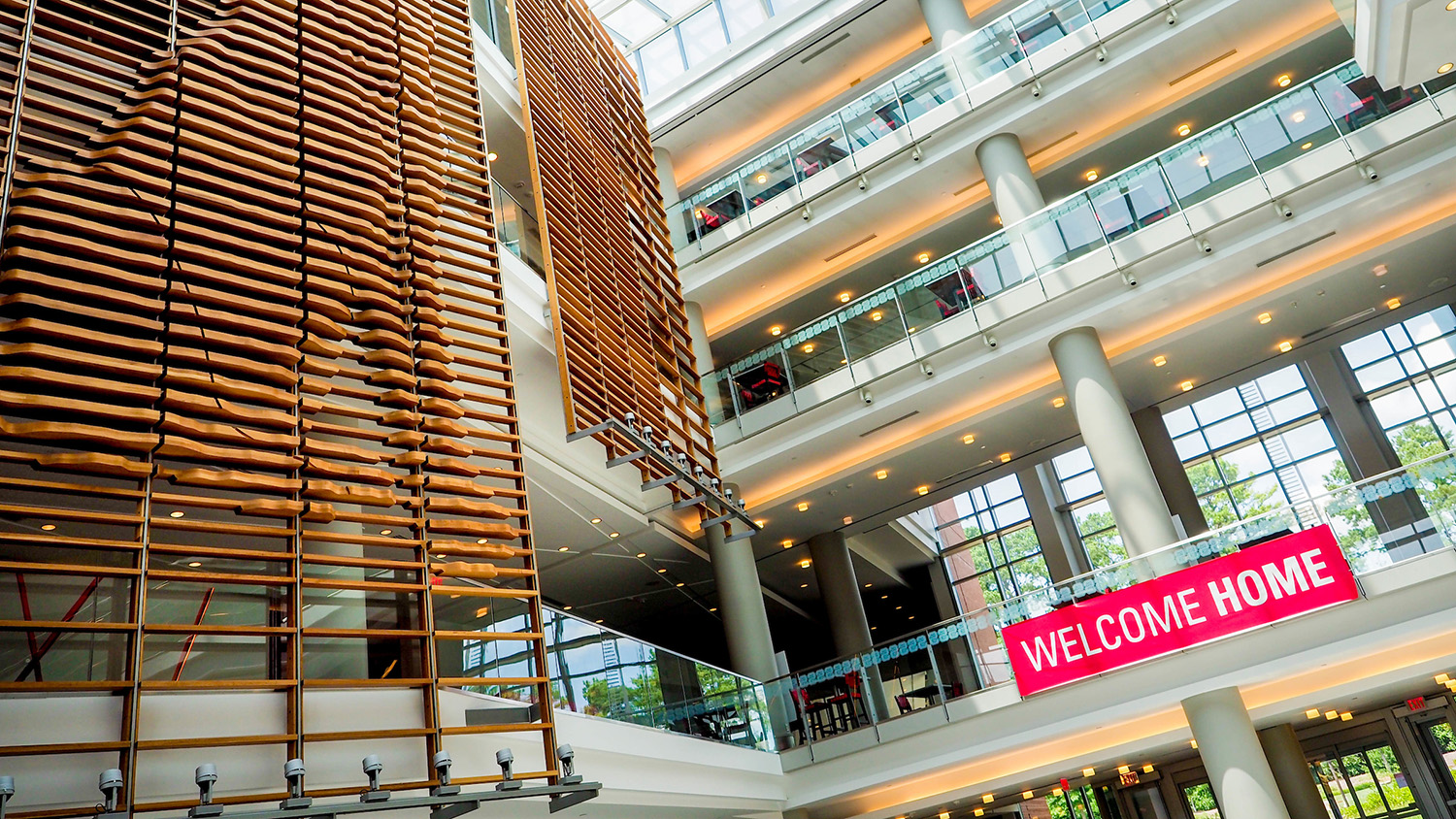 A Welcome Home sign greets summer visitors to the Talley Student Center. Photo by Becky Kirkland.