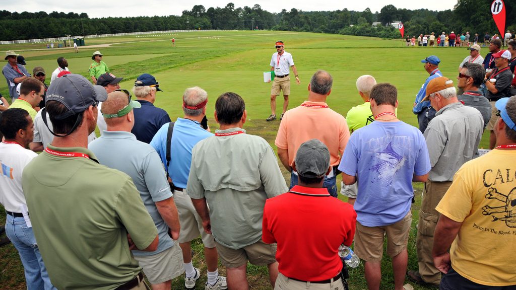 group listening to speaker at Turfgrass field day.