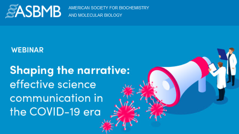 graphic announcement for the ASBMB Shaping the narrative webinar