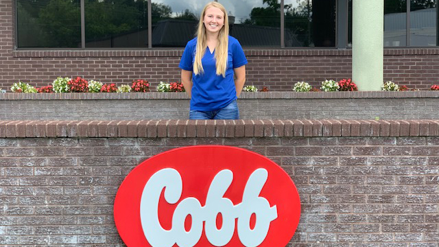 Sophie Chance behind the Cobb sign