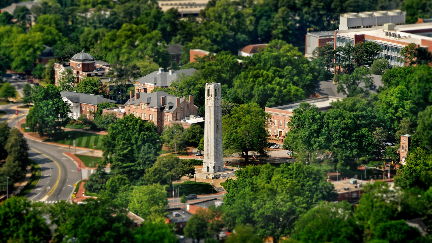 A view of NC State's campus from the air.
