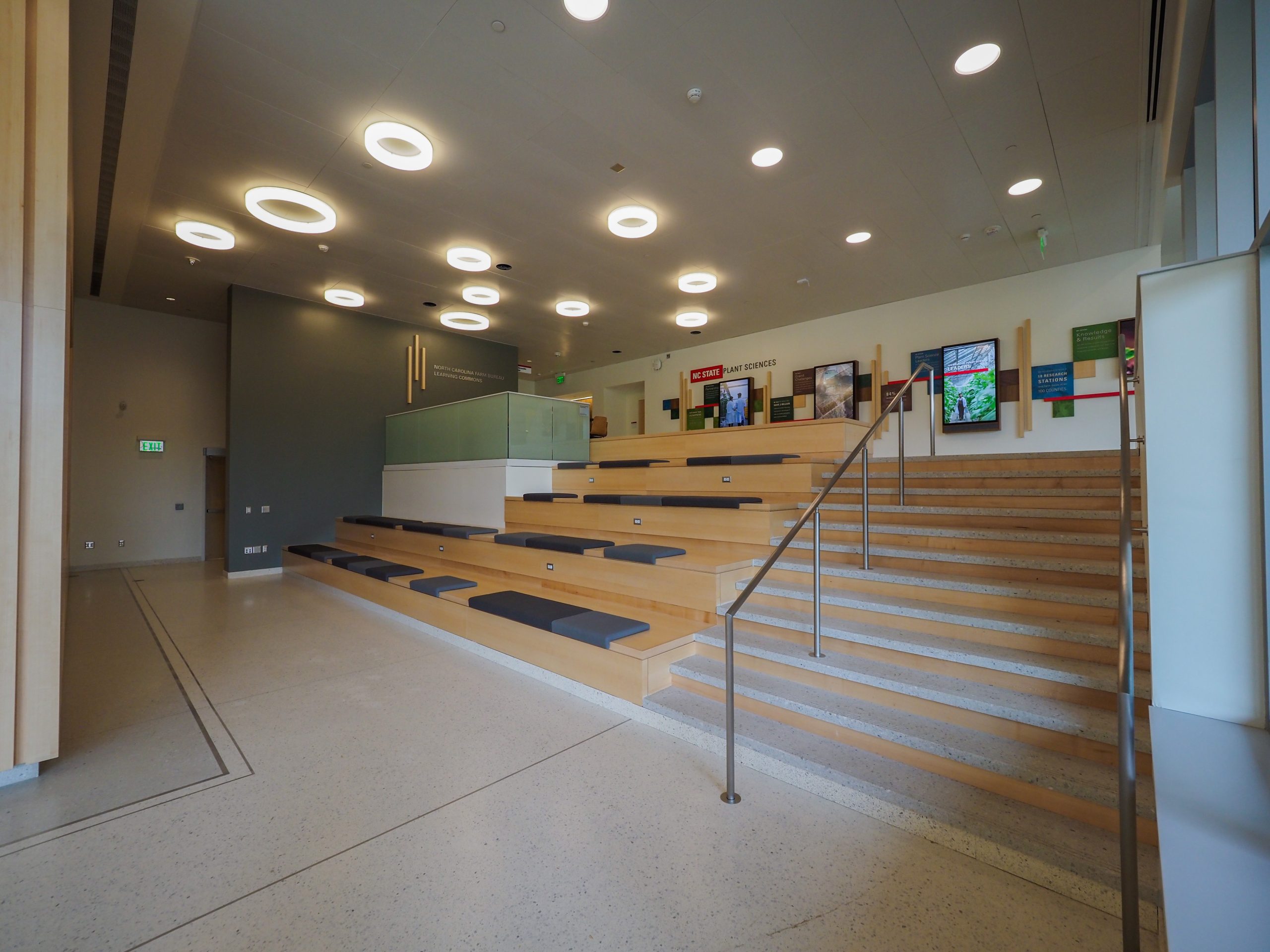 Stadium seating outside the seminar rooms.