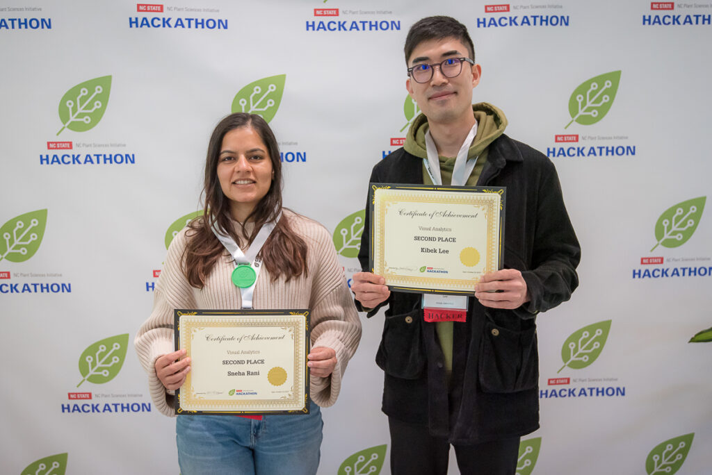 PSI hackathon participants holding their second place awards