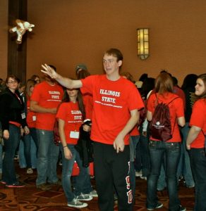 The Illinois State contingent competes in the bean-bag animal toss during the Pre-Vet Olympic games.