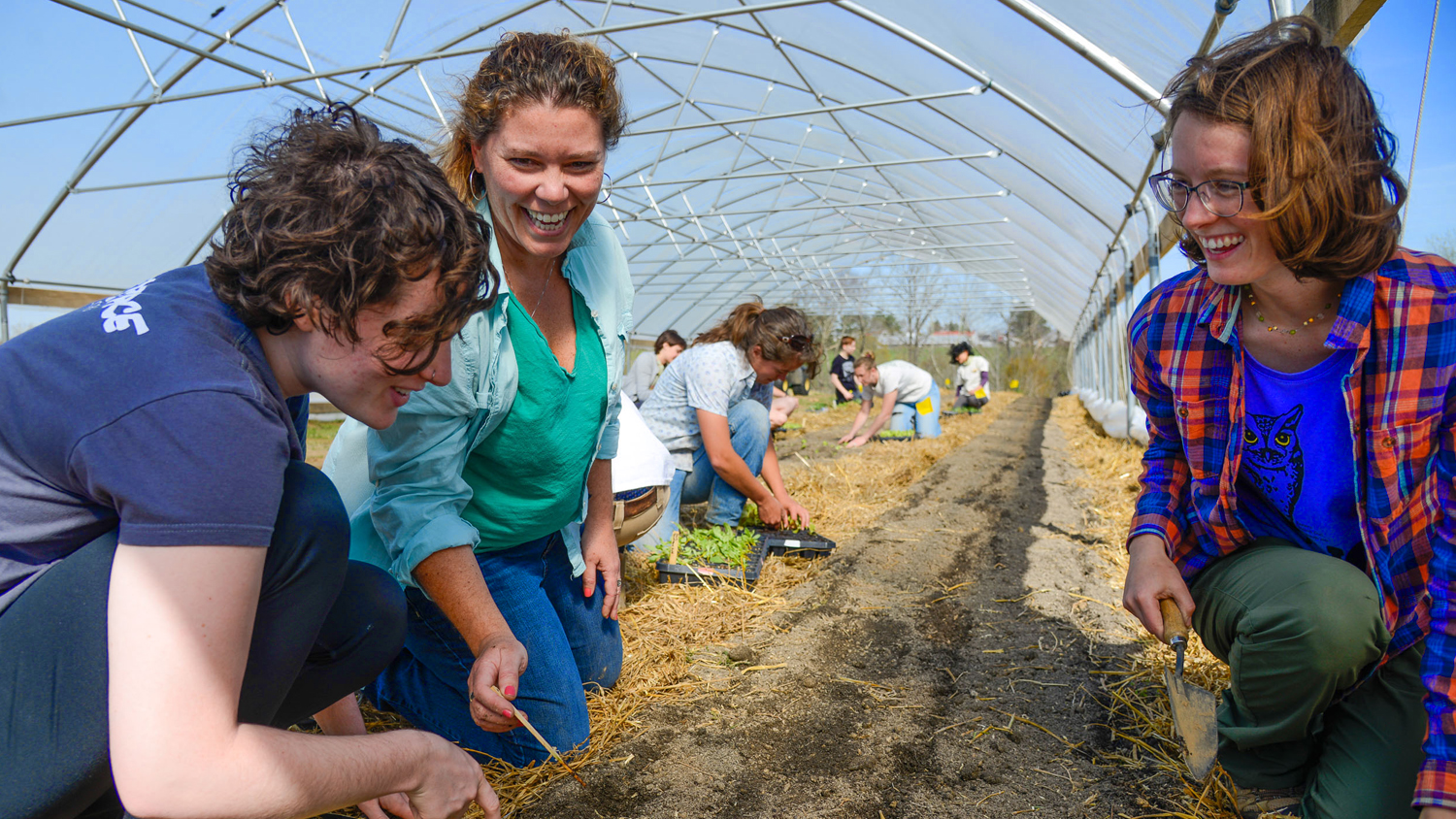 Student farmers in field