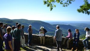 At an overlook on the Blue Ridge Parkway, Dr. Vepraskas lectures on how soils formed in the Appalachian Mountains. Photo by Adam Howard. 