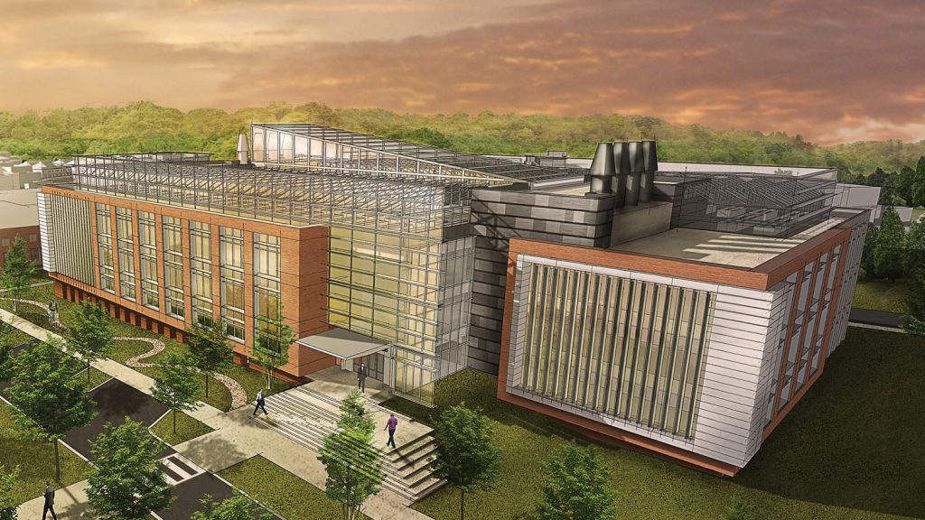 An artists rendering of the exterior of the proposed Plant Sciences Research Complex.