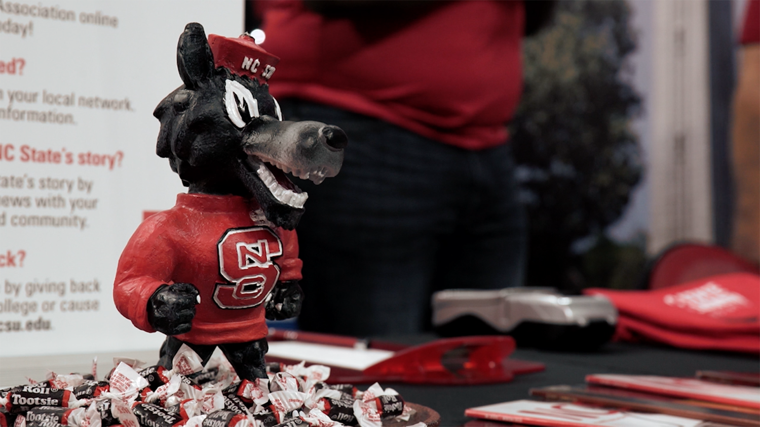 Photo of Tuffy figurine on a table at CALS Tailgate