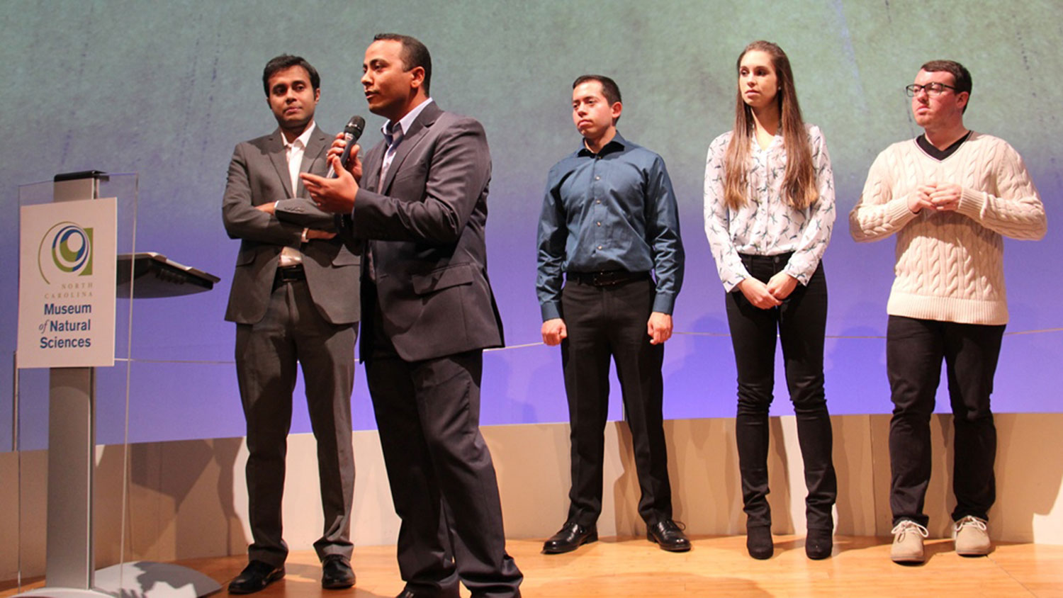 Competitors onstage during NC State's Three-Minute Thesis competition