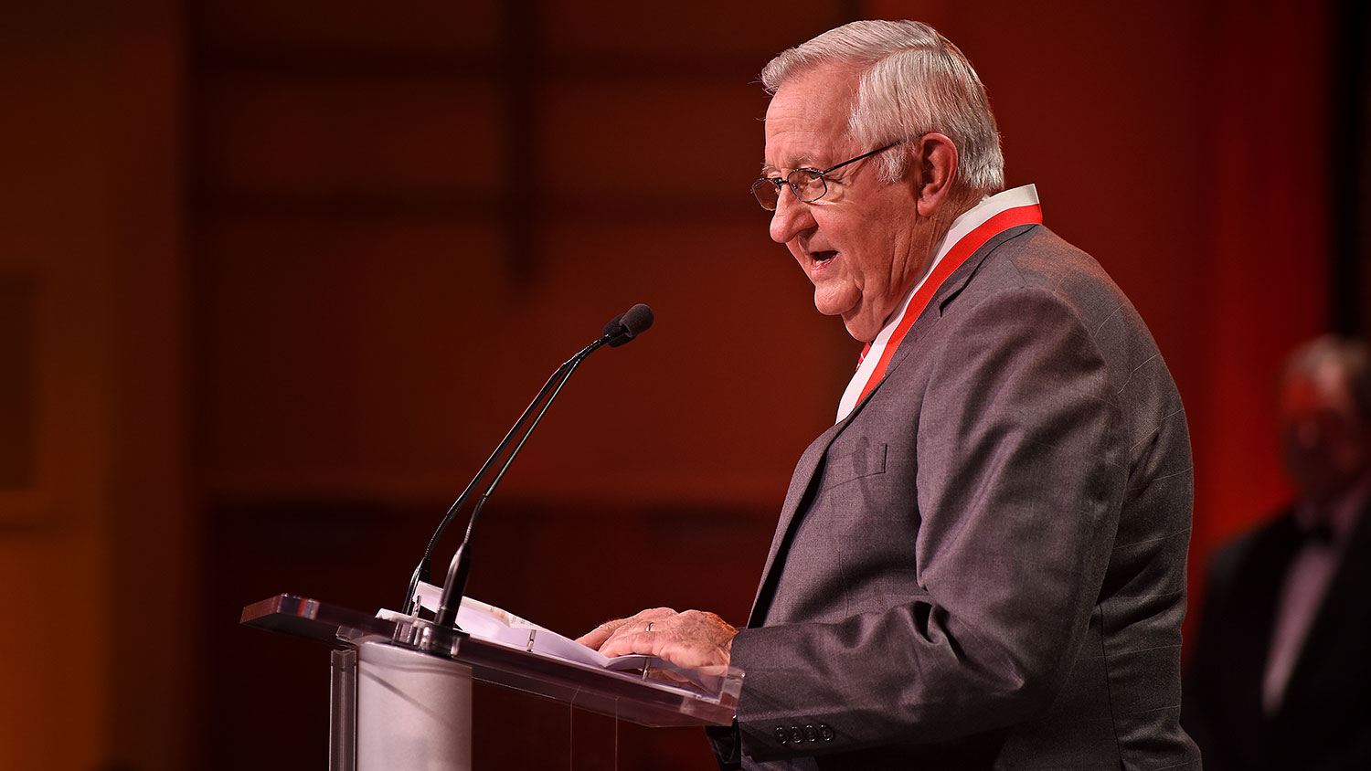 Bill Collins speaking at the NC State Watauga Medals ceremony. 