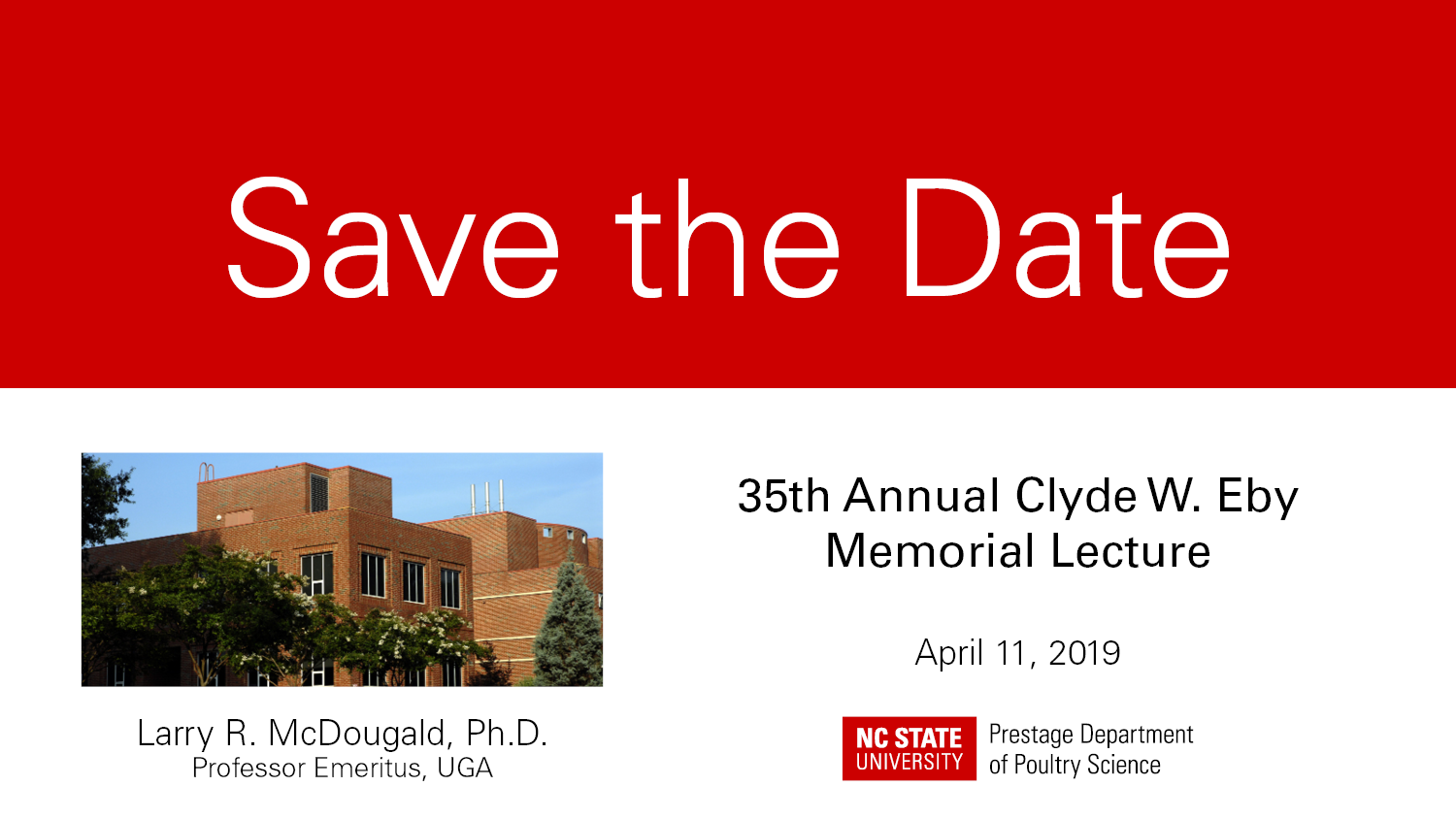 Save the Date card for the 35th Clyde W. Eby Lecture