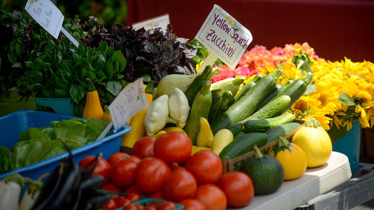 Produce for sale at a farmers market