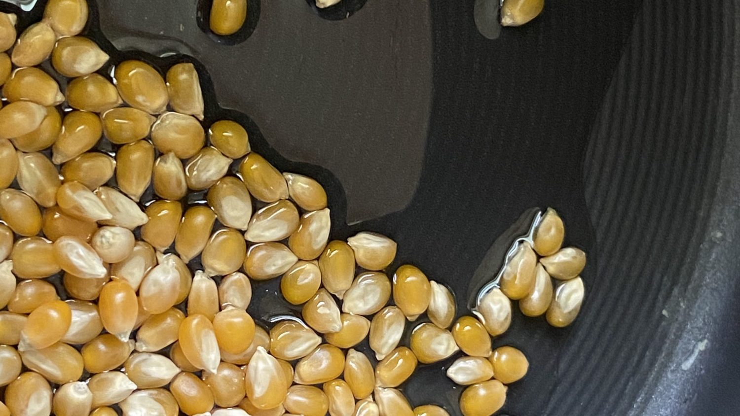 Popcorn kernels and oil in a pan