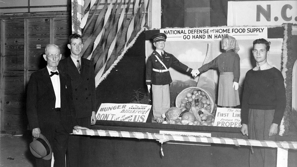 A winning wartime fair display on national defense and the home food supply that horticulture students Von Harvey Underwood and J.E. Brewer created