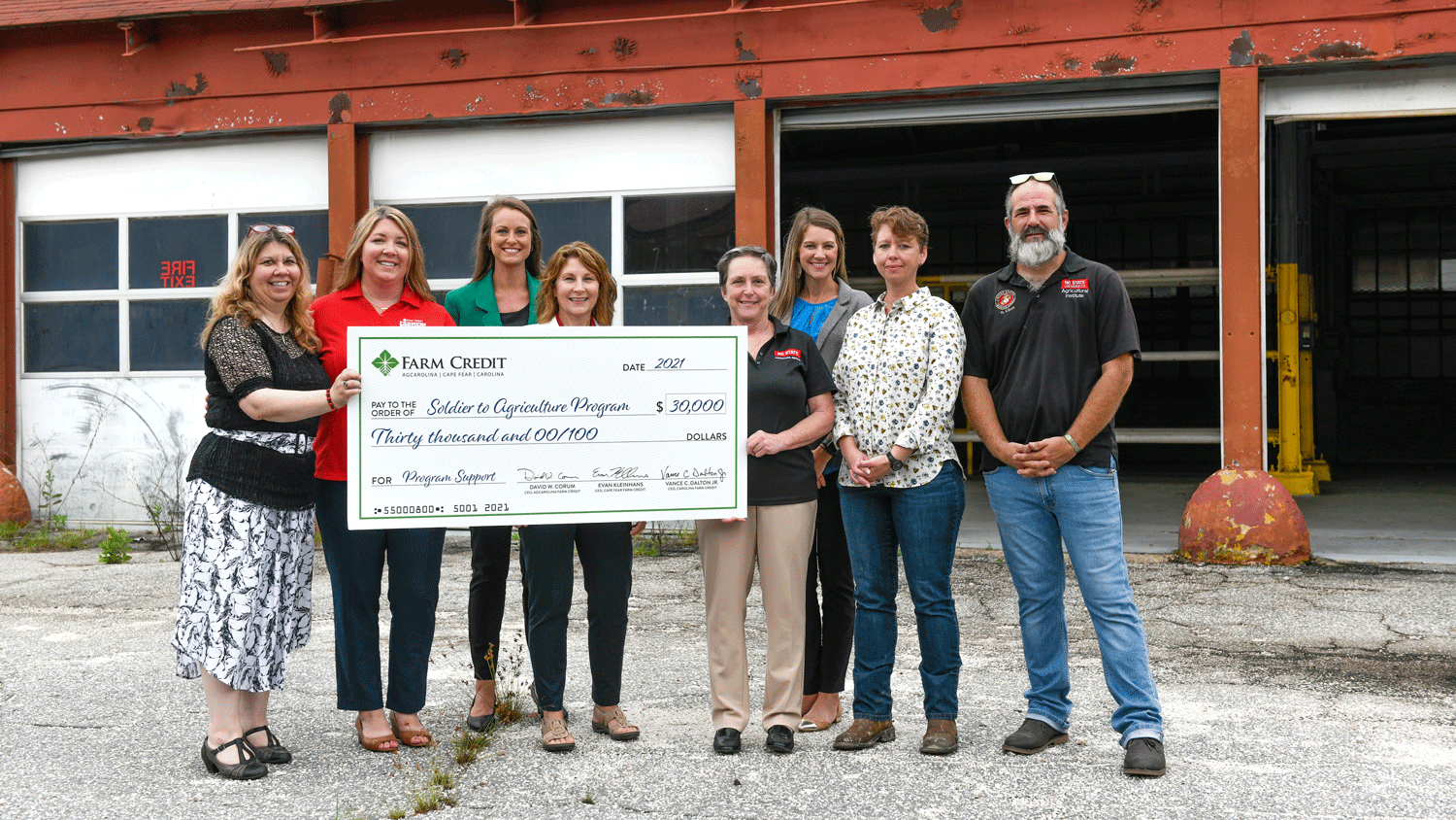 Farm Credit presenting a check to NC State's Soldier to Agriculture program