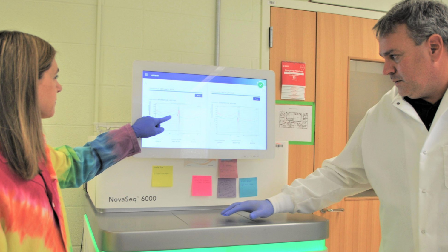 GSL Director David Baltzegar and GSL Research Specialist Kelly Sides work with the Illumina NovaSeq 6000, currently the most powerful next-generation DNA sequencer.