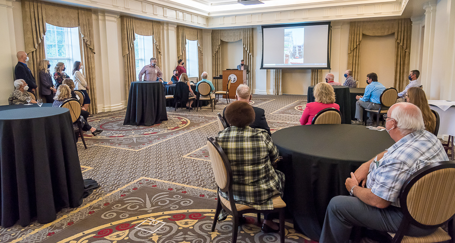 Dean Linton and several others giving remarks on Janis McFarland and the longtime partnership between Syngenta and NC State