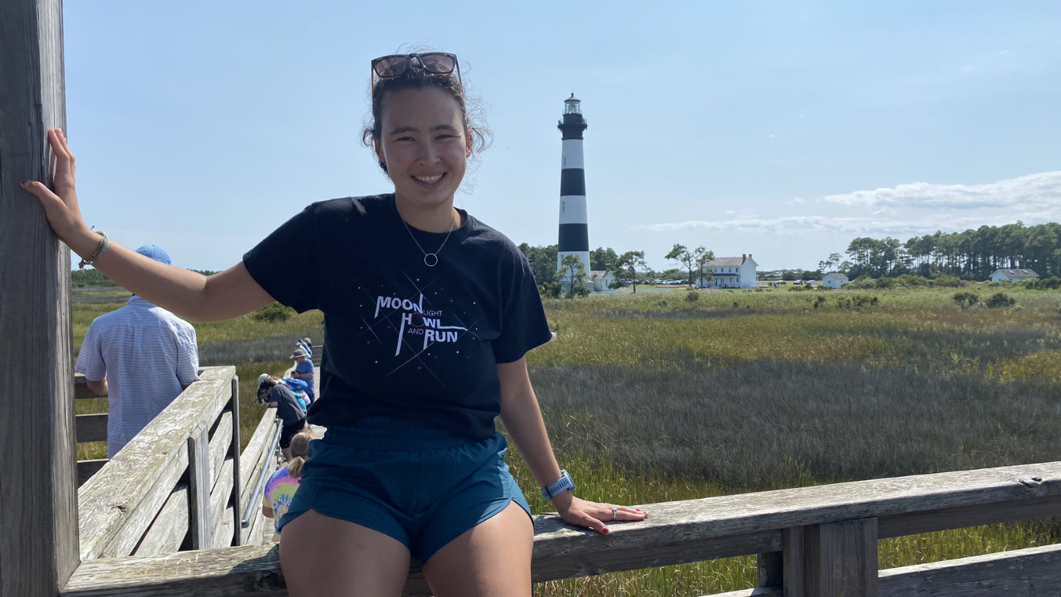 Alisa Andrews visits Bodie lighthouse on the Thomas Jefferson Scholars retreat.