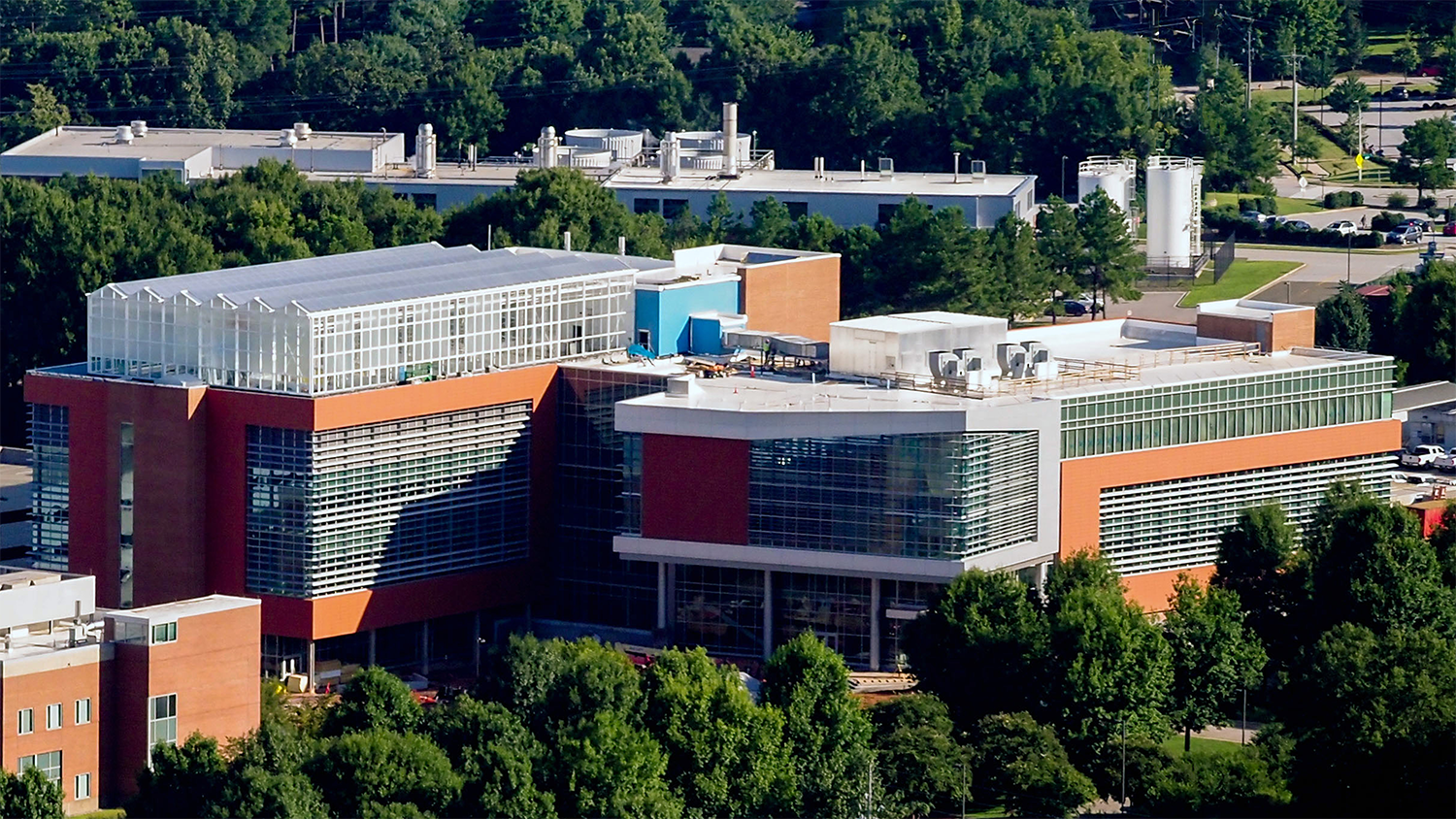 Aerial photo of the NC State University Plant Sciences Building