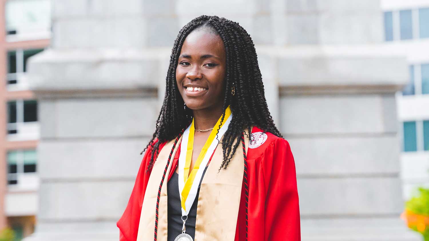 Selma Okyere-Badoo wearing her NC State graduation regalia