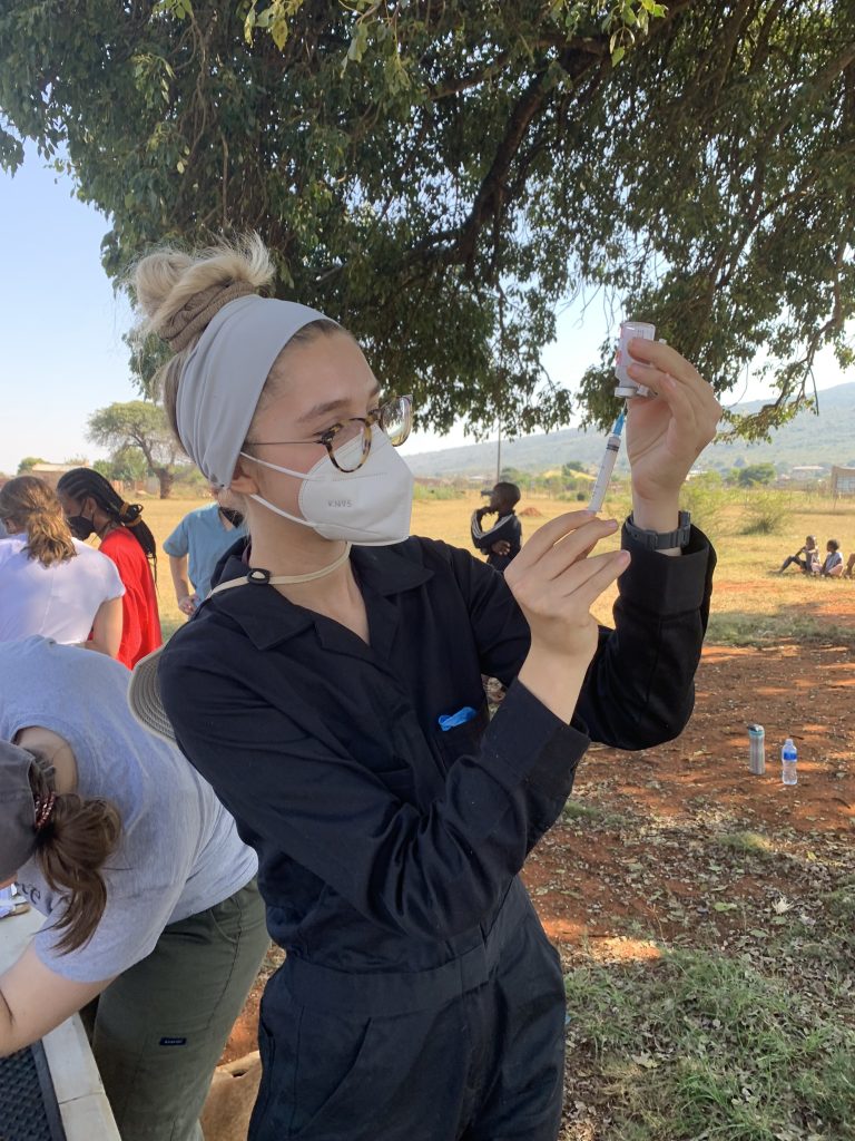 Female student with syringe