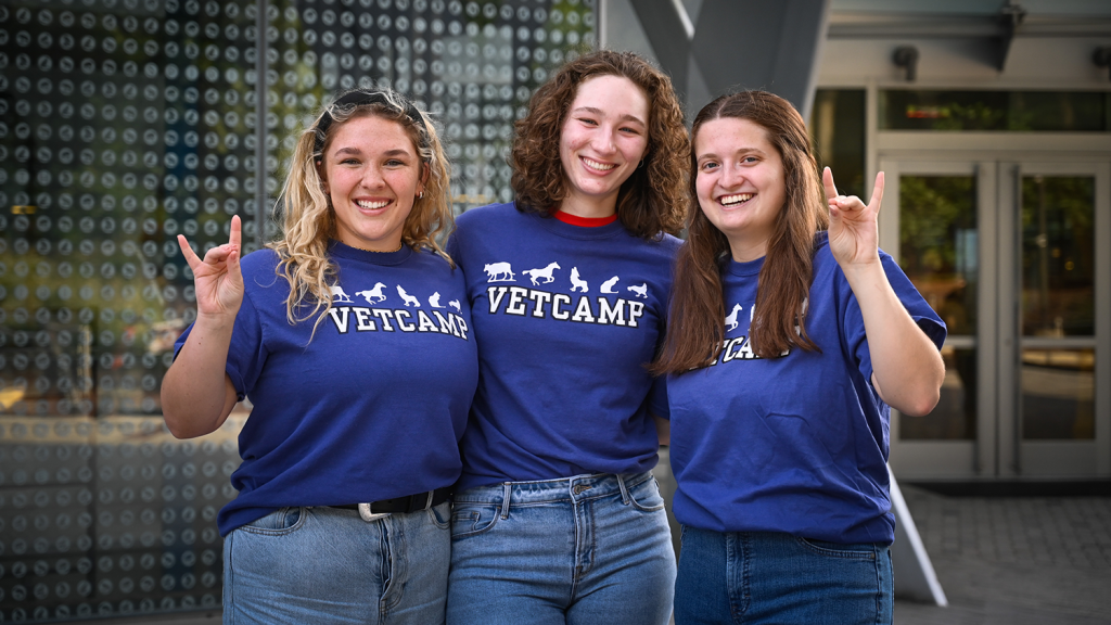 Three young women smiling